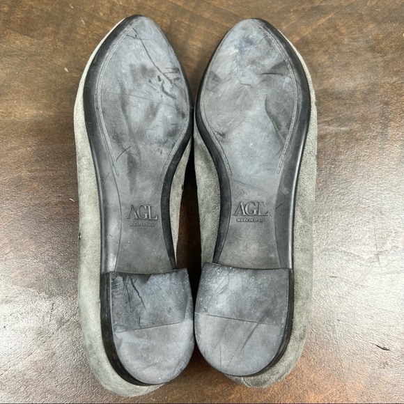 AGL Grey Suede Pointed Toe Flats Grommet Career Classic - Picture 9 of 9